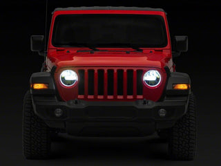 Raxiom Axial Series 9-In LED Headlights Black Housing (Clear Lens): Jeep Wrangler / Gladiator 2018-2025 3.6L / 6.4L 392