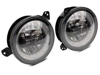 Raxiom Axial LED Headlights RGB Halo Black Housing: Jeep Wrangler JL 2018-2025 / Gladiator 2020-2025 6.4L 392 / 3.6L V6 / 3.0L EcoDiesel / 2.0L Turbo