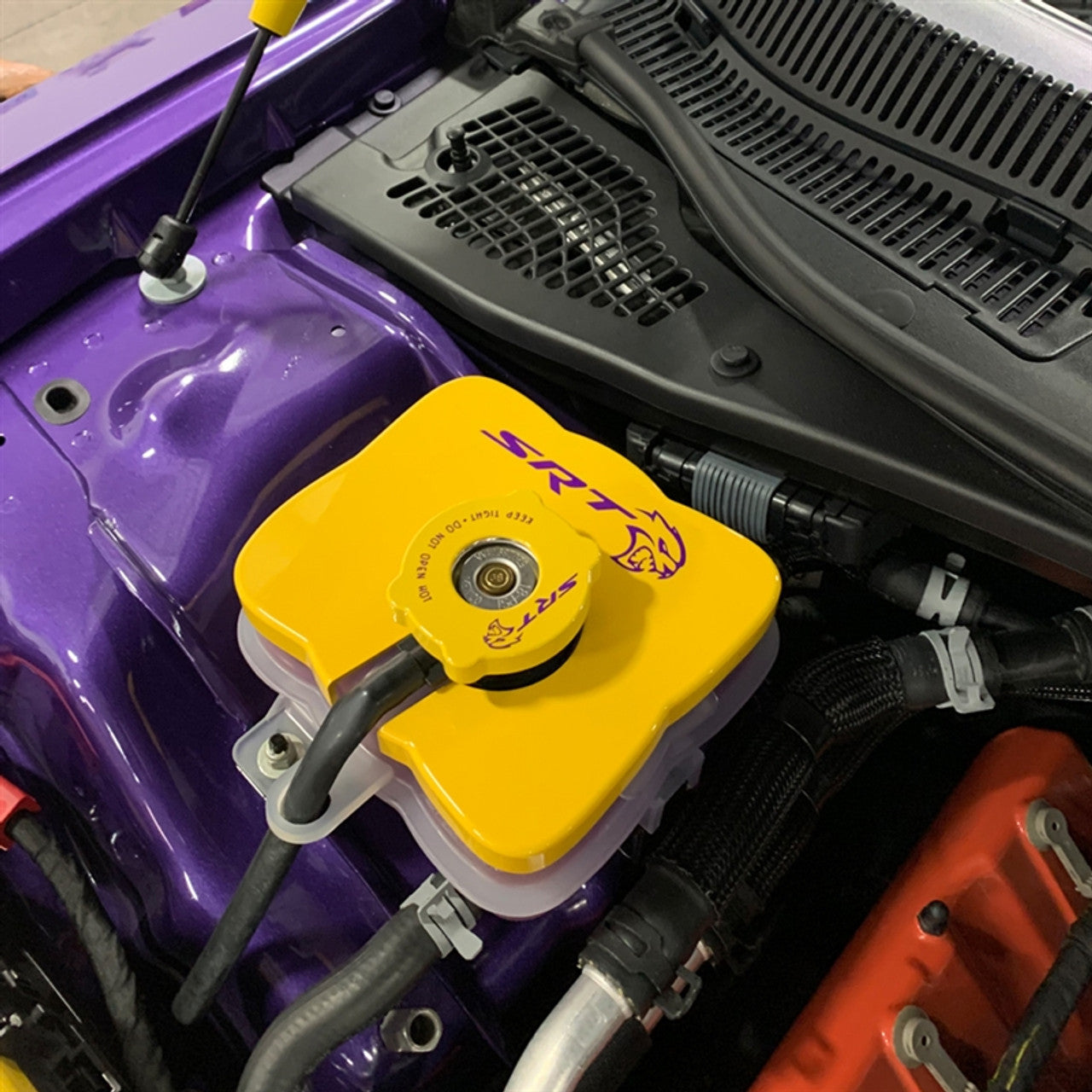 American Brother Designs Coolant Tank Cover: Dodge Challenger / Charger 6.2L SRT Hellcat 2015 - 2023