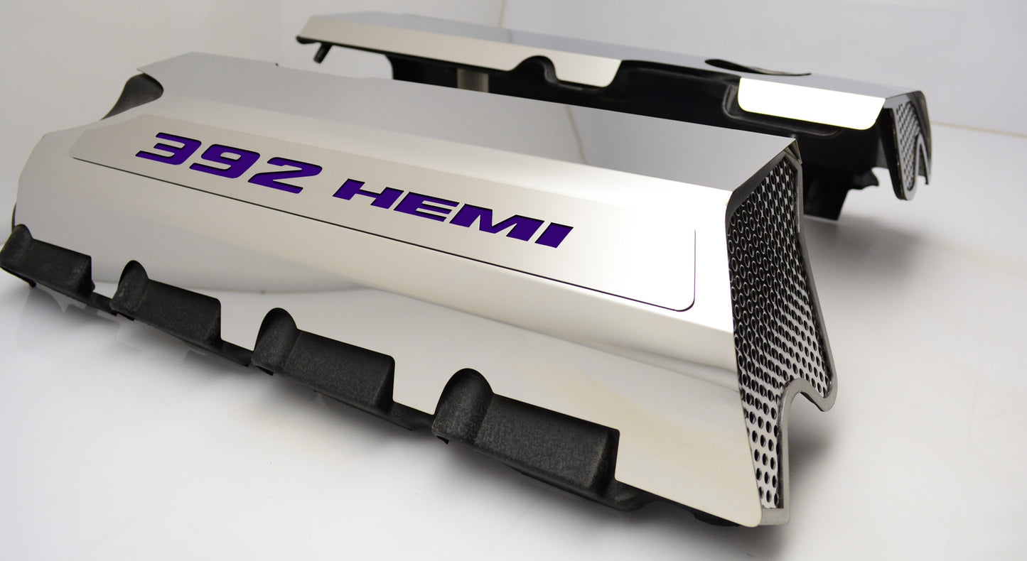 American Car Craft "392" Polished Fuel Rail Covers (CARBON FIBER): 300 / Challenger / Charger 6.4L 392 2011 - 2024