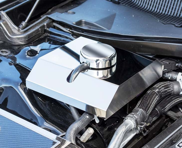 American Car Craft Polished Supercharger Coolant Tank Cover: Dodge Challenger 6.2L SRT Hellcat 2015 - 2023