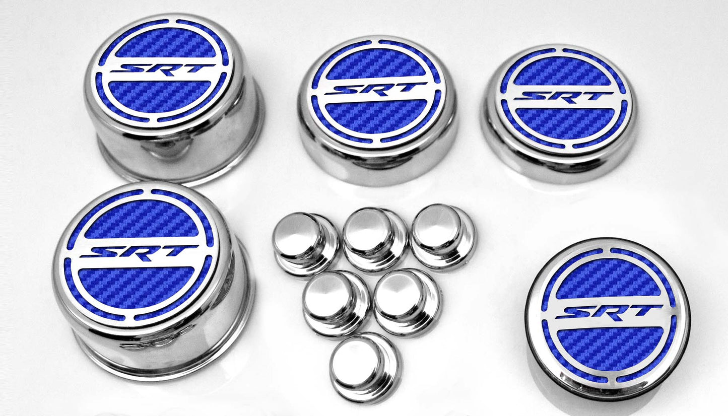 American Car Craft "SRT" Fluid & Shock Tower Cap Covers (11PC): Dodge Challenger V8 2008 - 2023