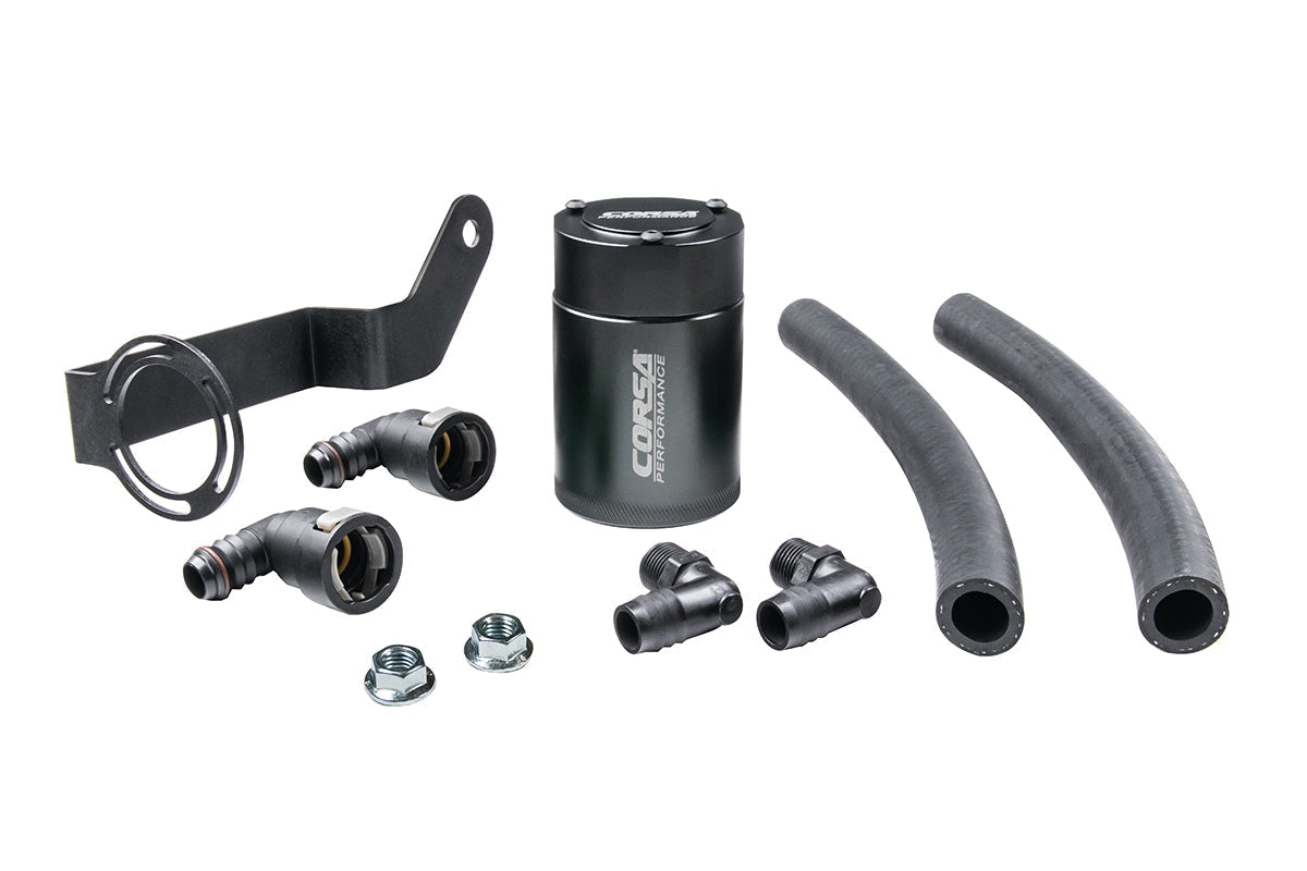 Corsa Performance Aluminum Oil Catch Can: Dodge Challenger (15-22) / Charger (15-20) / Durango (21) w/ Bracket