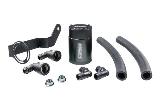 Corsa Performance Aluminum Oil Catch Can: Dodge Challenger (15-22) / Charger (15-20) / Durango (21) w/ Bracket
