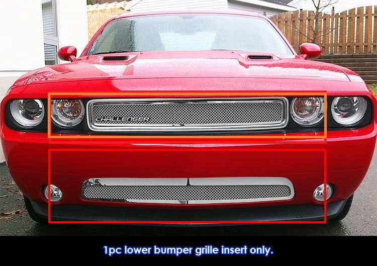 APS Polished Stainless Mesh Grilles (Upper & Lower): Dodge Challenger 2011 - 2014