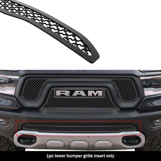 APS Black Stainless Lower Mesh Grille (w/OUT Front Sensor): Ram 1500 2019 - 2024