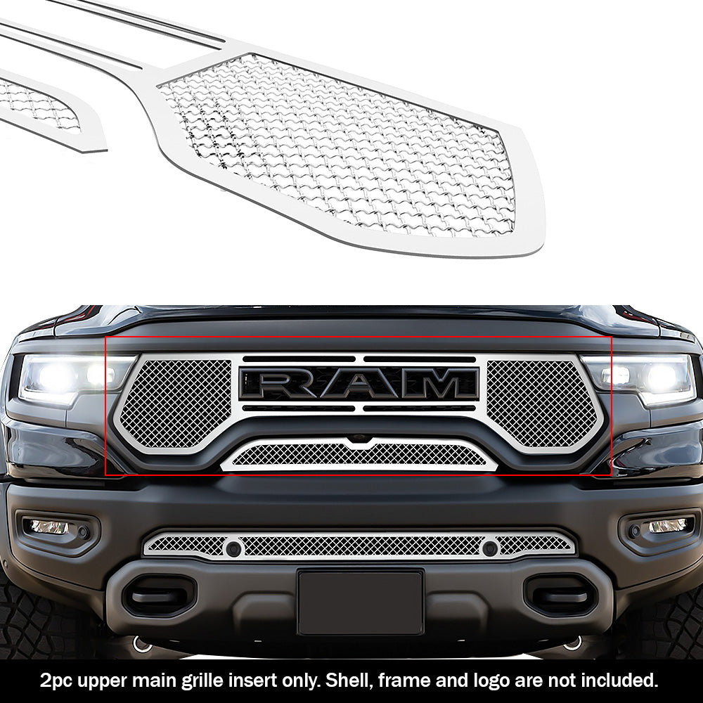 APS Polished Stainless Upper Mesh Grille: Ram 1500 6.2L TRX 2021 - 2024