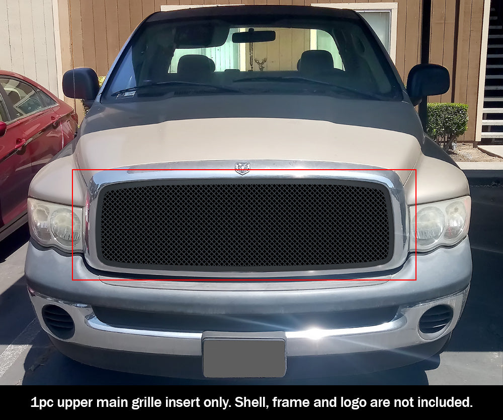 APS Black Stainless Upper Mesh Grille: Dodge Ram 2002 - 2005