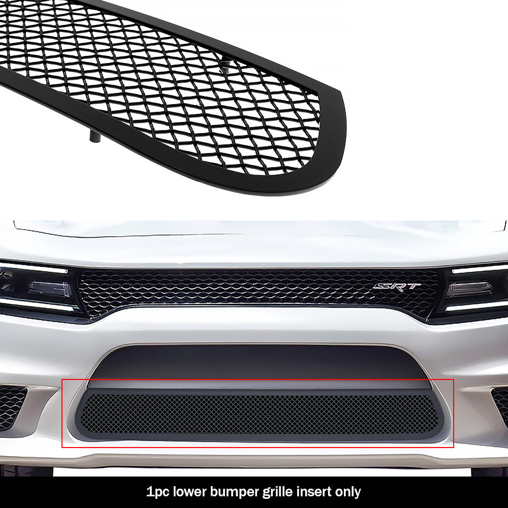 APS Black Stainless Lower Mesh Grille (w/OUT Adaptive Cruise Control): Dodge Charger 2015 - 2018