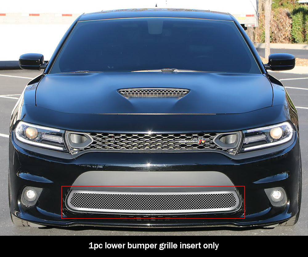 APS Polished Stainless Lower Mesh Grille (w/OUT Adaptive Cruise Control): Dodge Charger 2015 - 2018