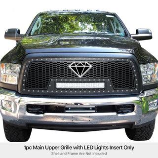 APS Stainless Upper Sheet Grille w/ LED's: Dodge Ram 2009 - 2012 (2500 & 3500)