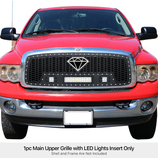 APS Stainless Upper Sheet Grille w/ LED's: Dodge Ram 2002 - 2005