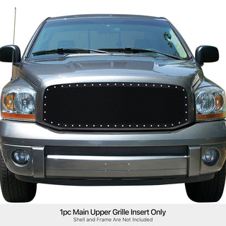 APS Black Stainless Upper Rivet Grille: Dodge Ram 2006 - 2008