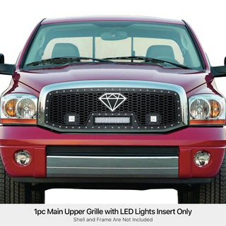 APS Stainless Upper Sheet Grille w/ LED's: Dodge Ram 2006 - 2008