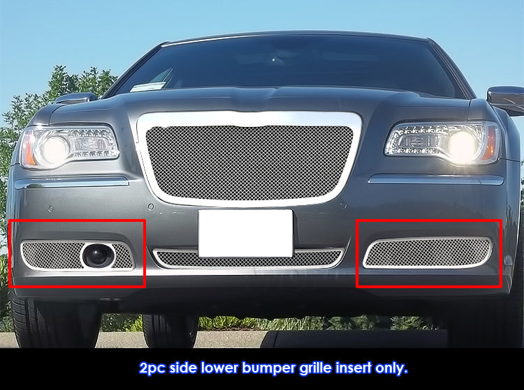 APS Polished Stainless Fog Light Grilles (Version 1) (WITH Adaptive Cruise Control): Chrysler 300 2011 - 2014