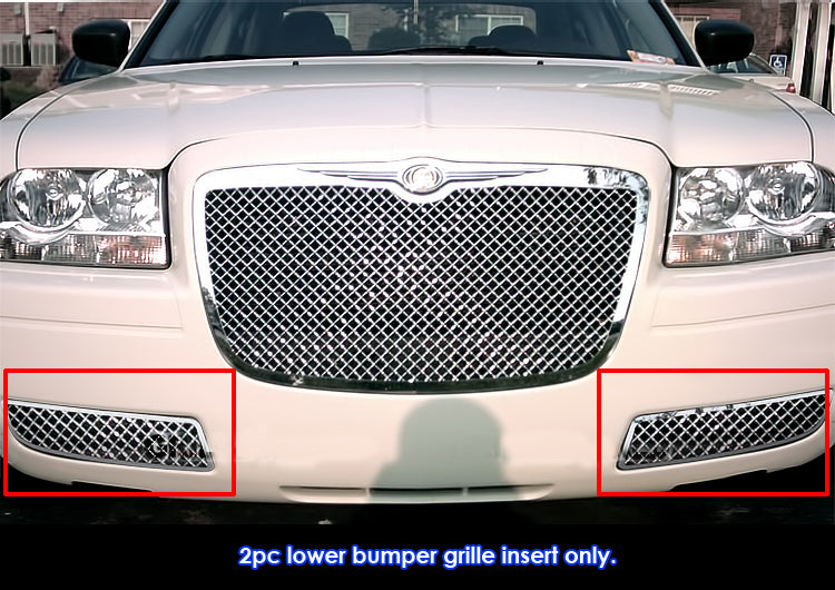APS Polished Stainless Lower Mesh Grille (2.5mm, w/ Fog Lights Covered): Chrysler 300C 2005 - 2010