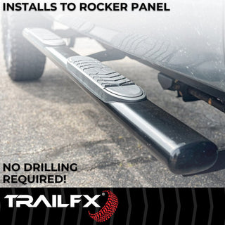 TrailFX 5" Oval Bent Step Bar Black: Fits Ram 1500 2019-2023 w/ 3.6L V6/5.7L Hemi/6.2L TRX
