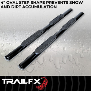TrailFX 4" Oval Straight Step Bar (4 DR) Black: Jeep Wrangler JK 2007-2018 3.6L/3.8L V6