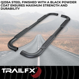 TrailFX 4" Oval Bent Step Bar Black: Ram 1500 2019-2024 3.6L/5.7L