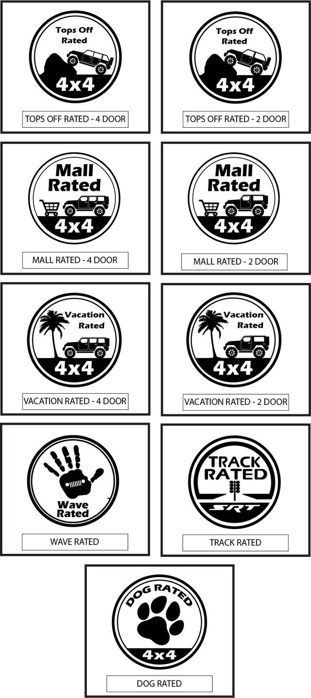 American Brother Designs Jeep "Rated" Badges: Jeep Wrangler (18-25) & Gladiator (20-25)