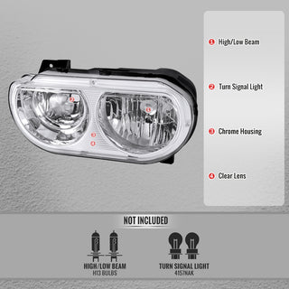 Spec D Projector Halo Headlights (Chrome w/ OUT Bulb): Dodge Challenger 2008 - 2014
