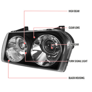 Spec D Projector Halo Headlights (Black): Chrysler 300 2005 - 2010