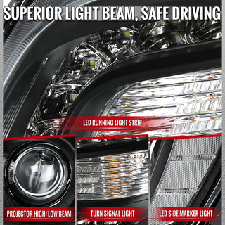 Spec D Projector Halo Headlights (Black w/ Clear Reflectors): Chrysler 300 2005 - 2010