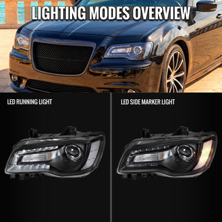 Spec D Projector Halo Headlights (Black w/ Clear Reflectors): Chrysler 300 2005 - 2010