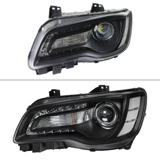 Spec D Projector Halo Headlights (Black w/ Clear Reflectors): Chrysler 300 2005 - 2010