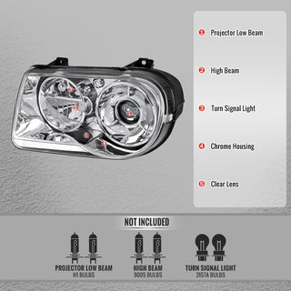 Spec D Projector Halo Headlights (Chrome w/ OUT Bulb): Chrysler 300 2005 - 2010
