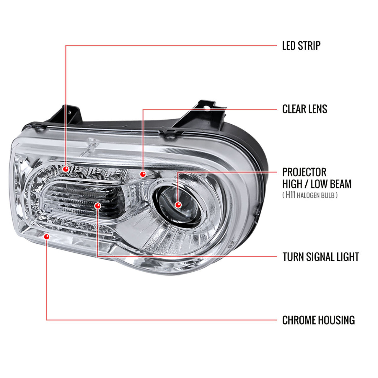 Spec D LED Headlights (Chrome): Chrysler 300C 2005 - 2010