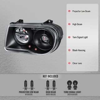 Spec D Projector Halo Headlights (Black w/ OUT Bulb): Chrysler 300 2005 - 2010
