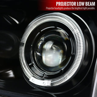 Spec D Dual Halo Projector Headlight Jet Black: Dodge Charger 2006-2010