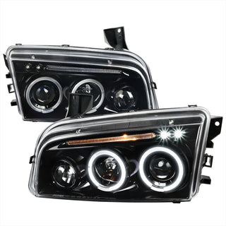 Spec D Dual Halo Projector Headlight Jet Black: Dodge Charger 2006-2010