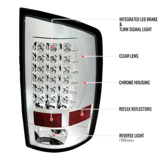 Spec D LED Tail Lights (Chrome): Dodge Ram 2007 - 2009