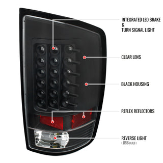 Spec D LED Tail Lights (Black): Dodge Ram 2007 - 2009