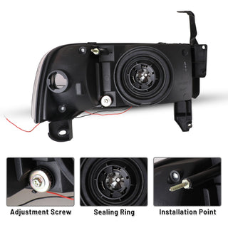 Winjet LED Head Lights Black/Clear: Dodge Ram 1994-2002 1500 2500 3500