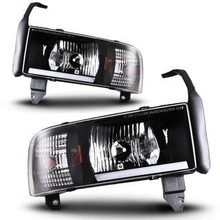 Winjet LED Head Lights Black/Clear: Dodge Ram 1994-2002 1500 2500 3500