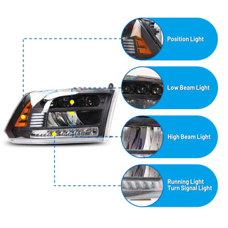 Winjet Headlights w/ Factory LED Position: Fits Ram 2013-2024