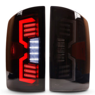 Winjet LED Tail Lights Matte Black/Gray: Dodge Ram 1500/2500/3500 2002-2006 3.7L/4.7L