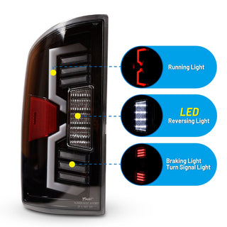 Winjet LED Tail Lights Glossy Black/Clear: Dodge Ram 1500/2500/3500 2002-2006 3.7L/4.7L