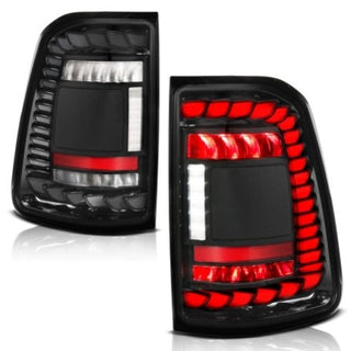 ANZO 19-24 RAM 1500 (Factory Halogen Models) Full LED Tail Lights SeqSig Black - Pair