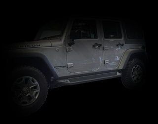 DV8 Offroad Plated Steel Rock Slider Steps: Jeep Wrangler JK 2007-2018 (4 Door) Matte Black