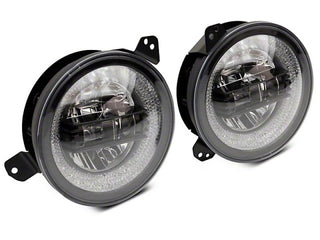 Raxiom Axial LED Headlights RGB Halo Black Housing: Jeep Wrangler JL 2018-2025 / Gladiator 2020-2025 6.4L 392 / 3.6L V6 / 3.0L EcoDiesel / 2.0L Turbo