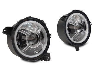 Raxiom LED Headlights DRL Halo Black Housing: Jeep Wrangler JL 2018-2025 / Gladiator 2020-2025 6.4L 392 / 3.6L V6 / 3.0L EcoDiesel / 2.0L Turbo