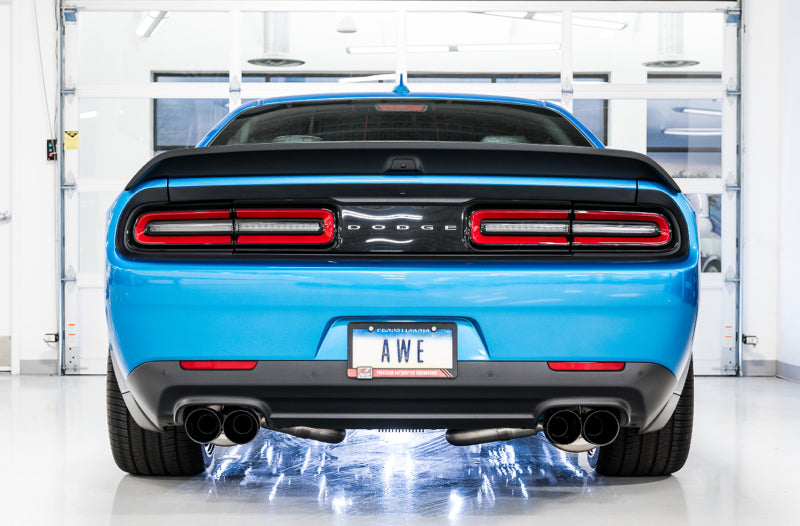 AWE Track Edition Cat-Back Exhaust (Black Tips): Dodge Challenger 2015 - 2023 (6.4L 392 & 6.2L Hellcat)