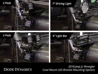 Diode Dynamics SS6 Cowl LED Bracket Kit: Fits Most Hemi Models