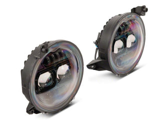 Raxiom Axial Series 9-In Angel Eye LED Headlights Black Housing (Clear Lens): Jeep Wrangler / Gladiator 2018-2025 3.6L / 6.4L 392
