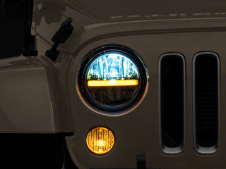 Raxiom Axial 7-In LED Headlights DRL Black Housing: Jeep Wrangler 1997-2018 4.0L I6 / 3.8L V6 / 3.6L V6 - Clear Lens