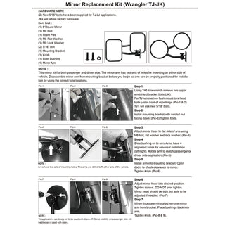 Spec D Side Mirror (Square, Quick Release): Jeep Wrangler 1997 - 2018